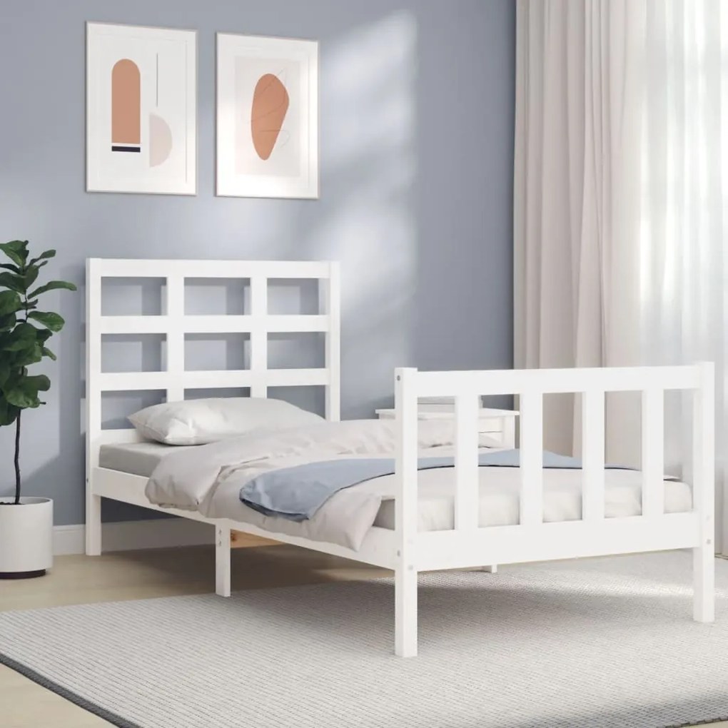 Cama sem colchão 90x200 cm madeira de pinho maciça branco