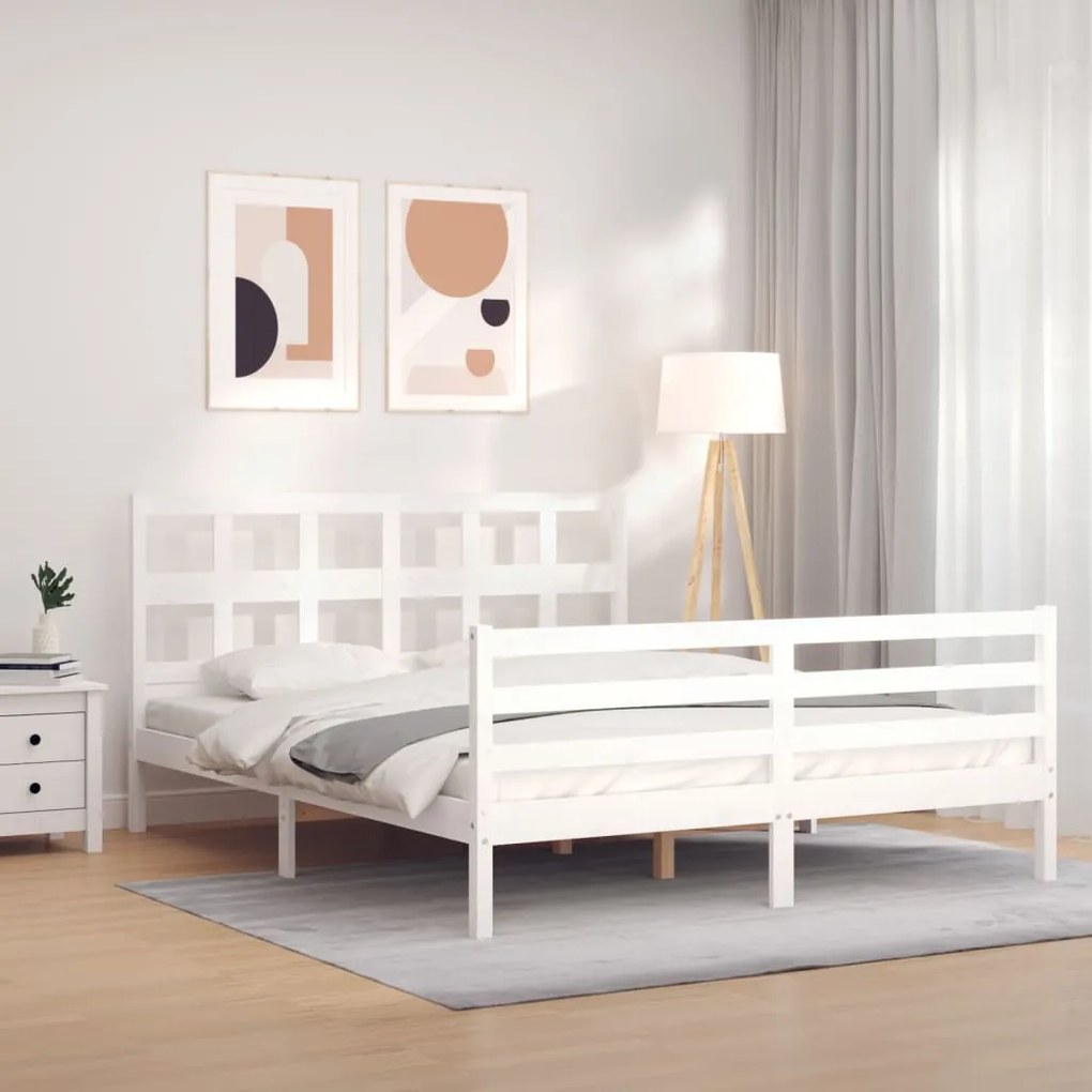 Estrutura de cama King Size com cabeceira madeira maciça branco