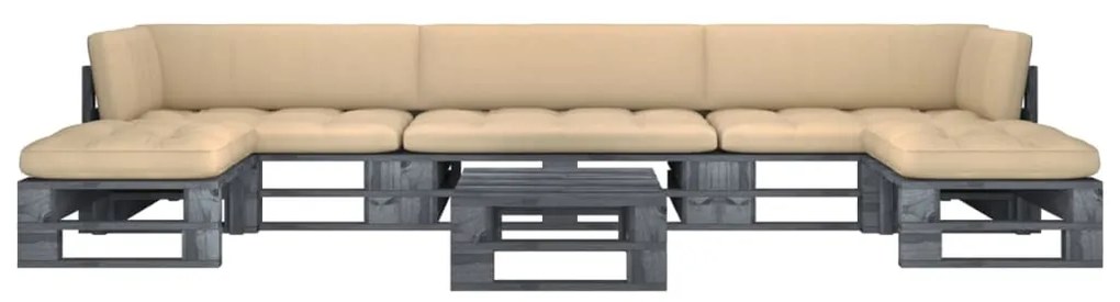 vidaXL 6 pcs conj. lounge paletes c/ almofadões pinho impregnado cinza