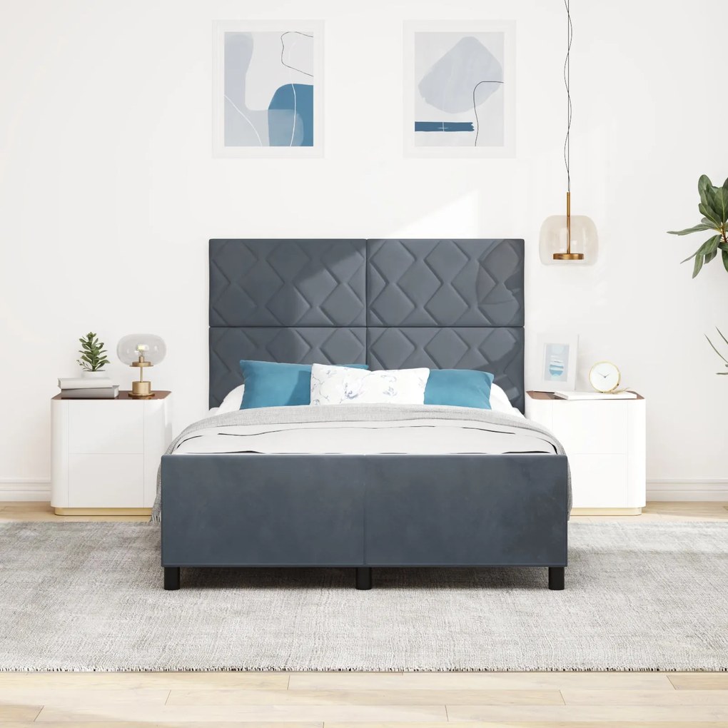 Cama de Veludo Cinza Escuro vidaXL 140x190 cm