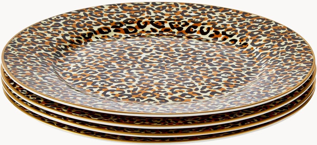 Pratos de pequeno-almoço em porcelana fina Leopard, conjunto de 4