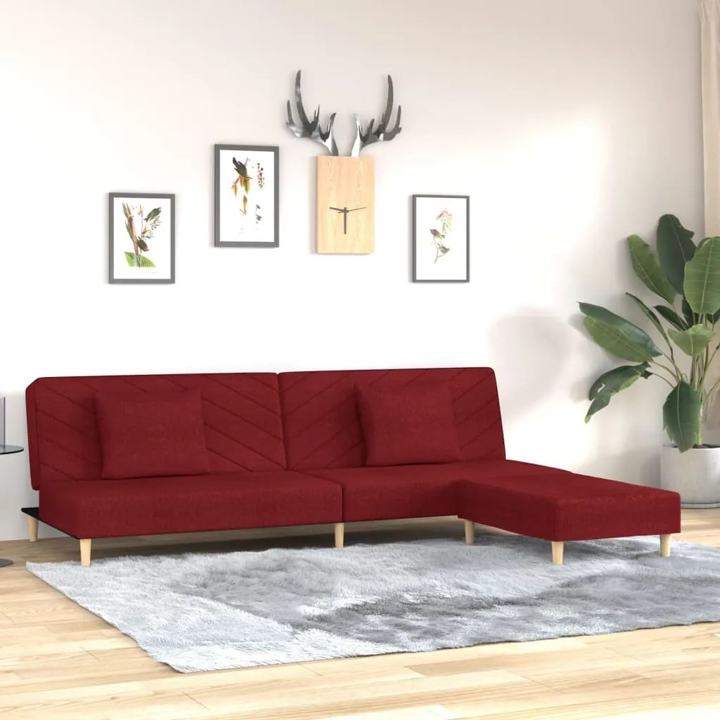 vidaXL Sofá-cama 2 lug. + 2 almofadas/apoio pés tecido vermelho tinto
