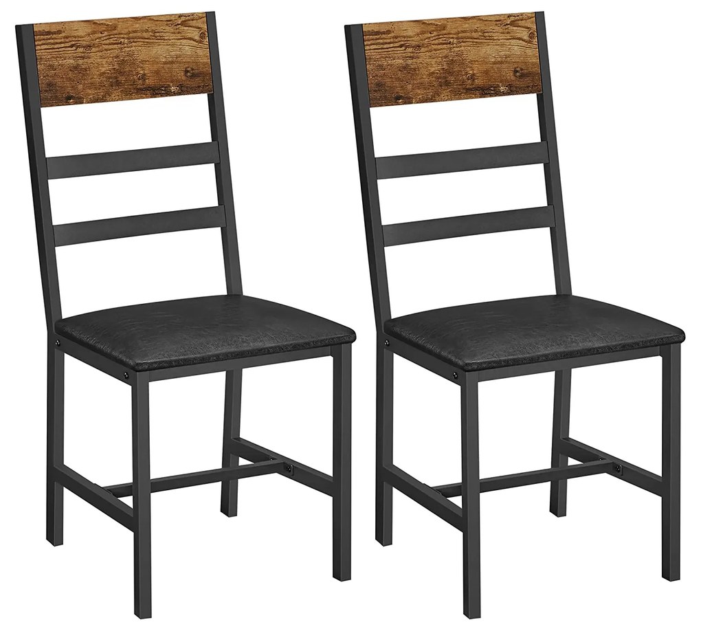 Conjunto de 2 cadeiras de jantar VASAGLE, cadeiras de cozinha com estrutura de metal, cadeiras estofadas, macias e ergonômicas, para sala de jantar e cozinha, marrom/preto vintage LDC095B01