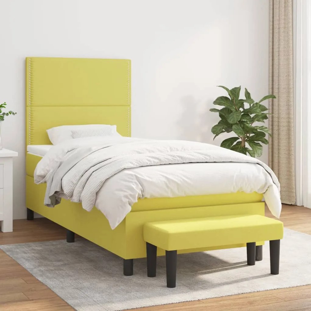 vidaXL Cama com molas/colchão 90x190 cm tecido verde-claro