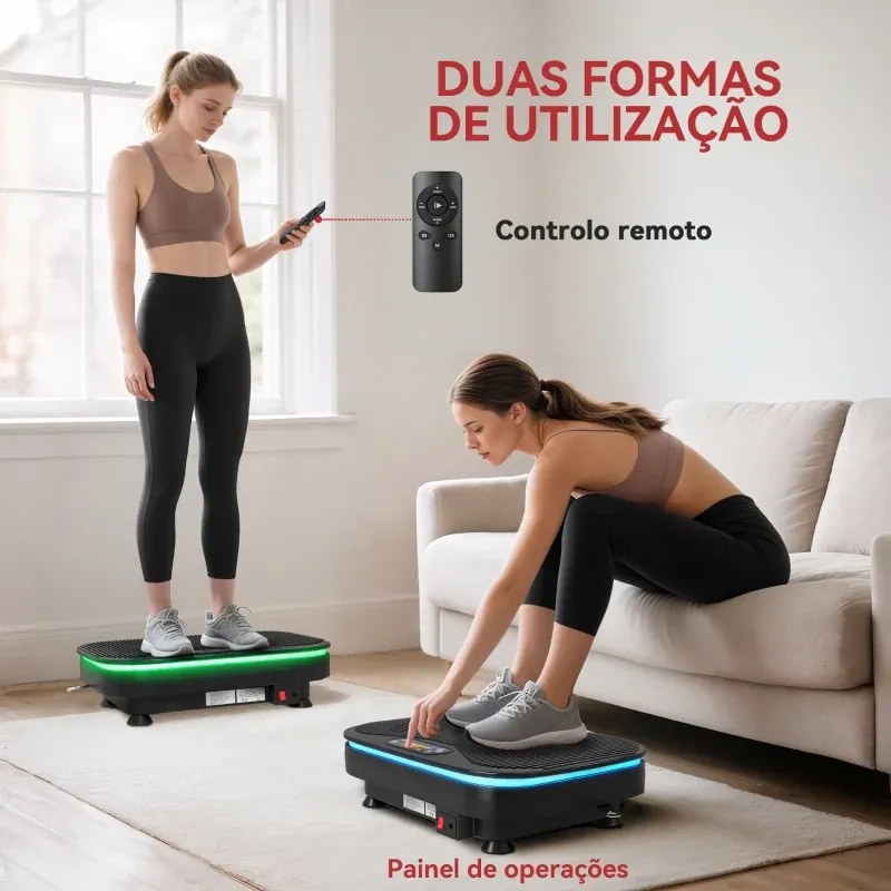 Plataforma Vibratória 99 Velocidades 3 Programas com Bluetooth Ecrã LED Luzes e Bandas Elásticas 47x32x12 cm Preto