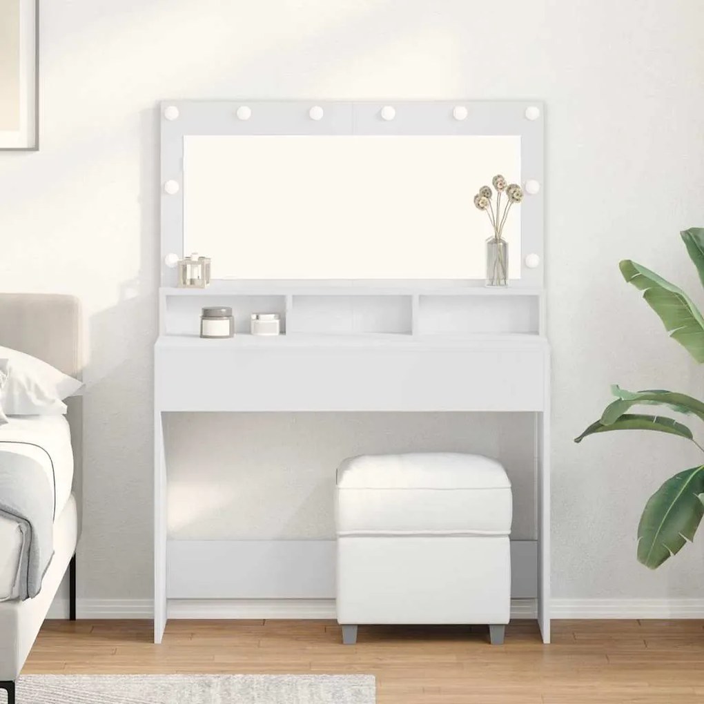 mesa de maquiagem branca vidaXL com luzes LED - 100x41x135 cm
