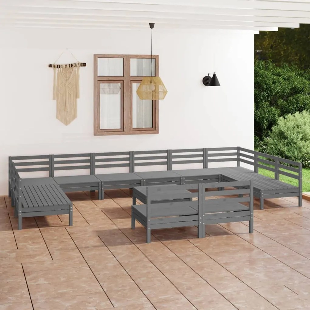 13 pcs conjunto lounge de jardim pinho maciço cinza