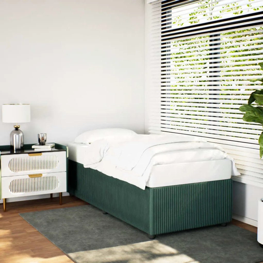 Estrutura de cama sem colchão 90x190 cm veludo verde-escuro