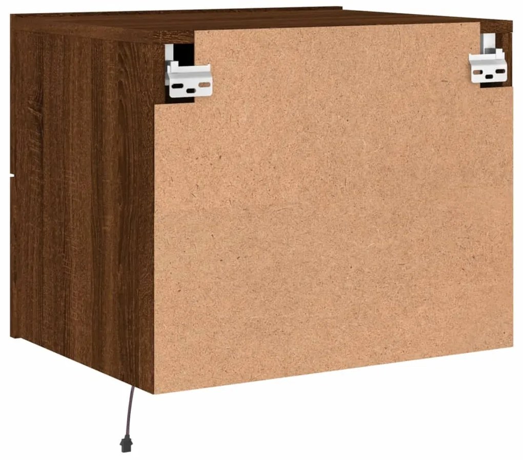 Mesas cabeceira de parede c/ luzes LED 2 pcs carvalho castanho