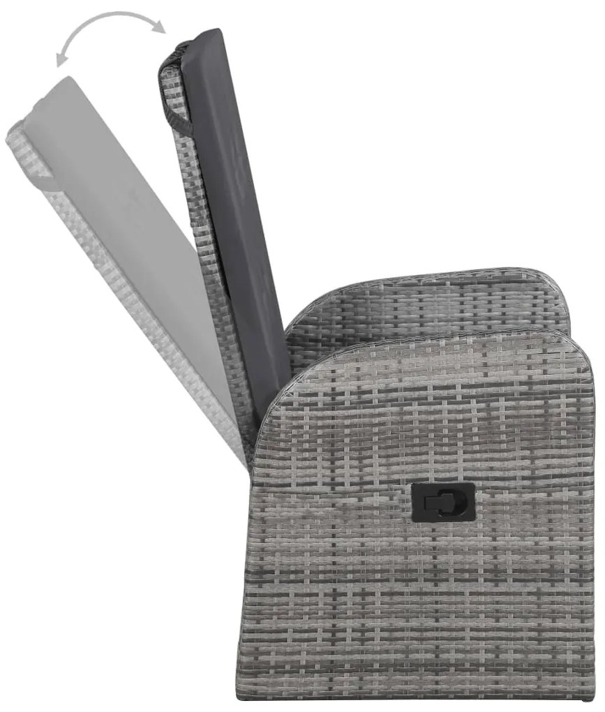 3 pcs conjunto de jantar para jardim com almofadões cinzento