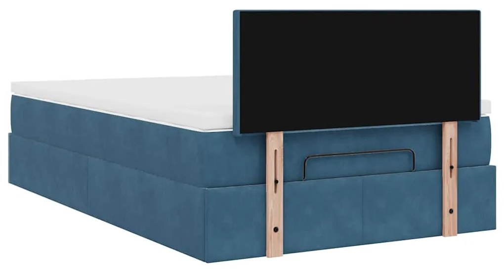 Cama otomana com colchão 120x190 cm veludo azul-escuro
