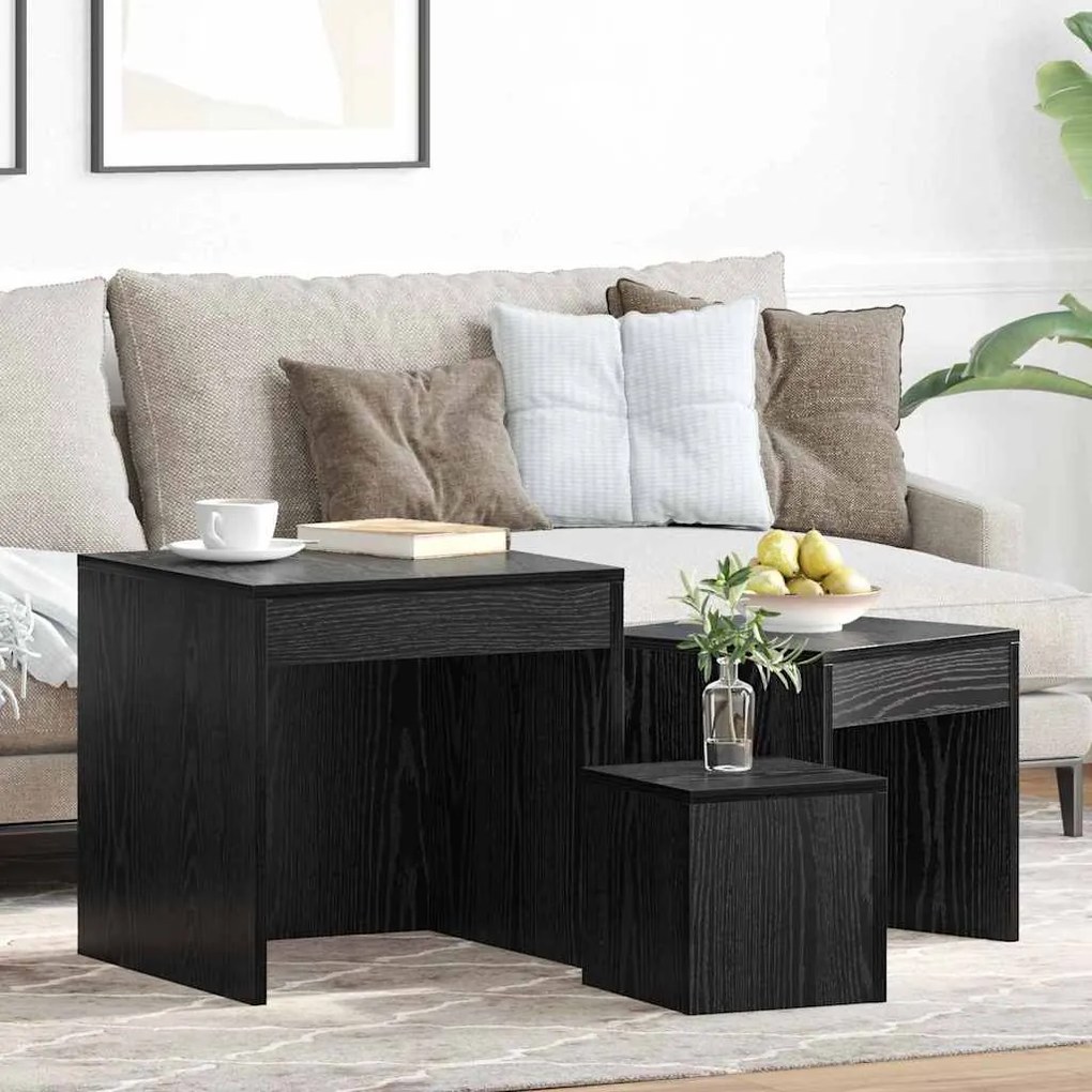 vidaXL Mesas de centro 3 pcs Carvalho preto 45 x 45 x 45 cm