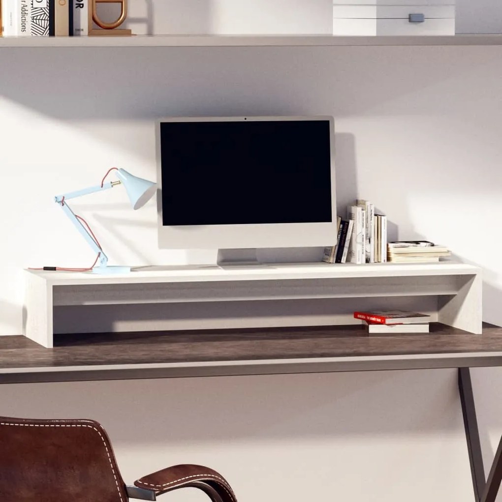 Suporte para monitor 100x27x15 cm pinho maciço branco