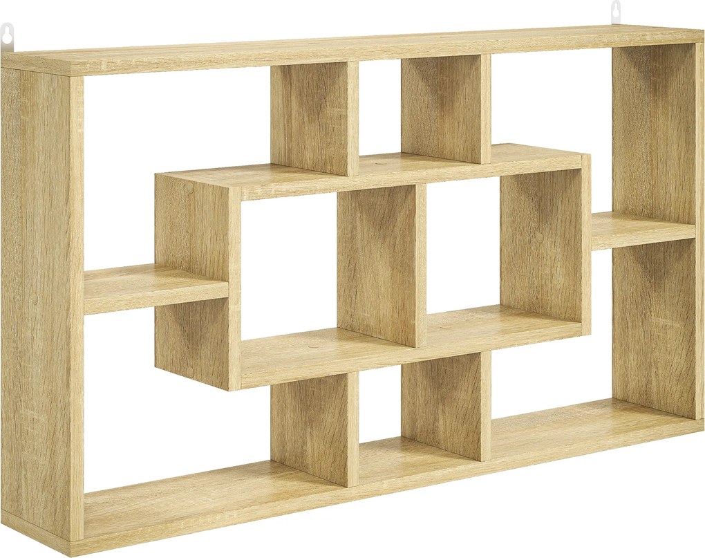 HOMCOM Estante de Parede Decorativa para Livros CDs com 8 Cubos 85x14,5x47,5 cm Carvalho | Aosom Portugal