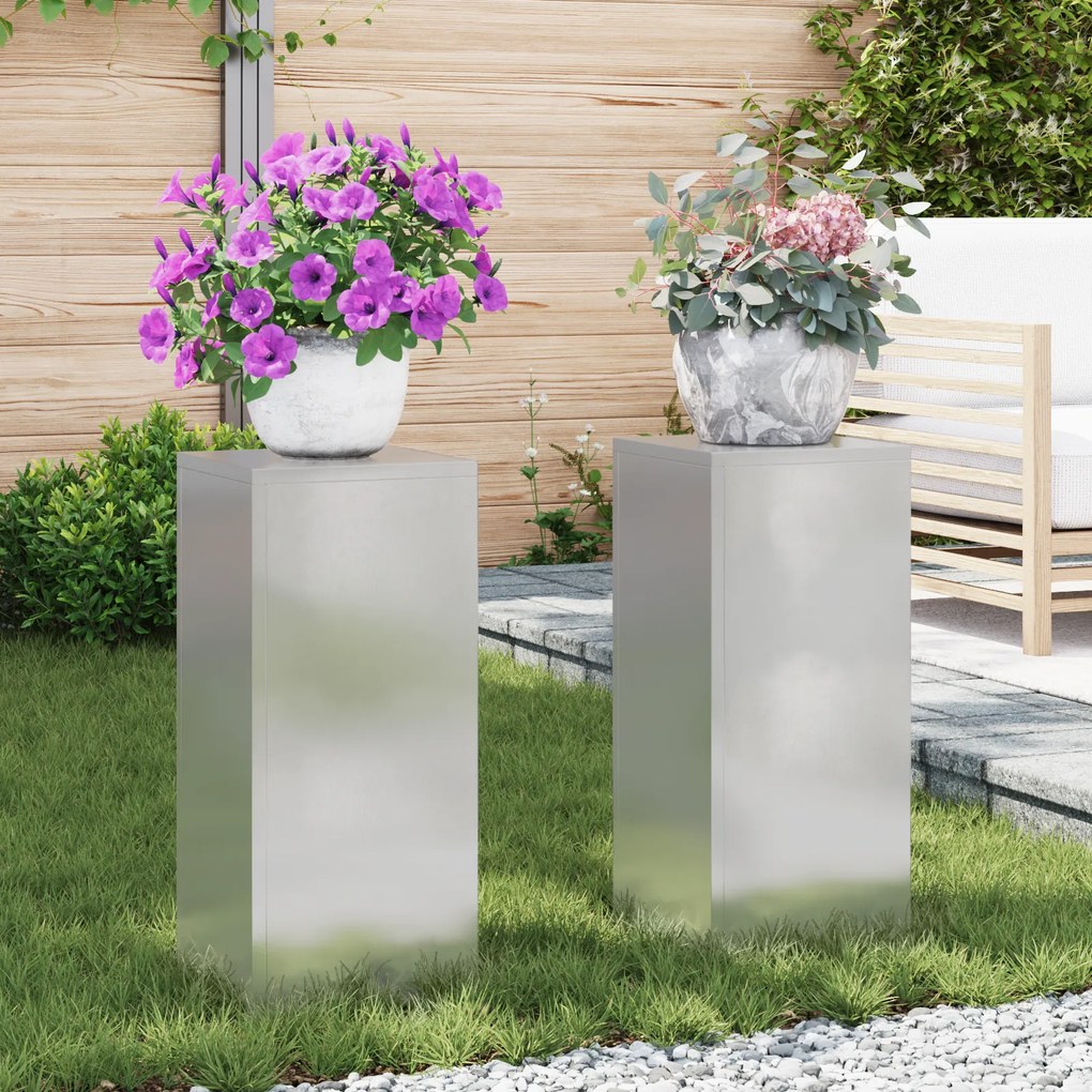 vidaXL Suportes para Plantas Exteriores Pilar 2 pcs 24x24x55 cm Aço Inoxidável