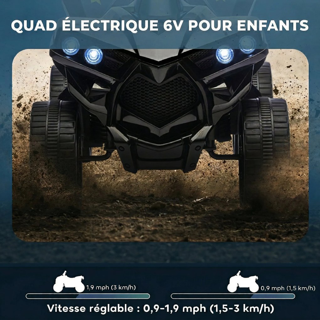 Moto 4 Elétrica 6V Infantil para crianças dos 18 aos 56 meses, 70 x 42 x 45 cm, Motor de 6 V, Preto