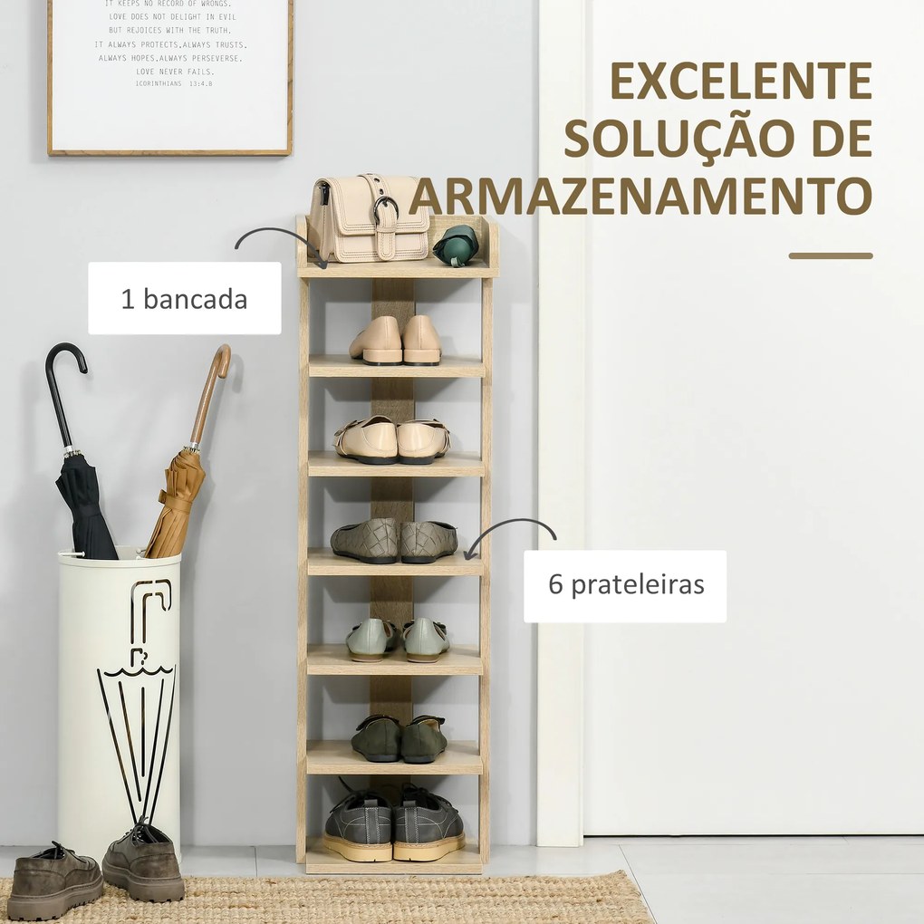 Sapateira Estreita de 7 Níveis Estante para Sapatos para 6 Pares de Sapatos 32x30x104 cm Madeira