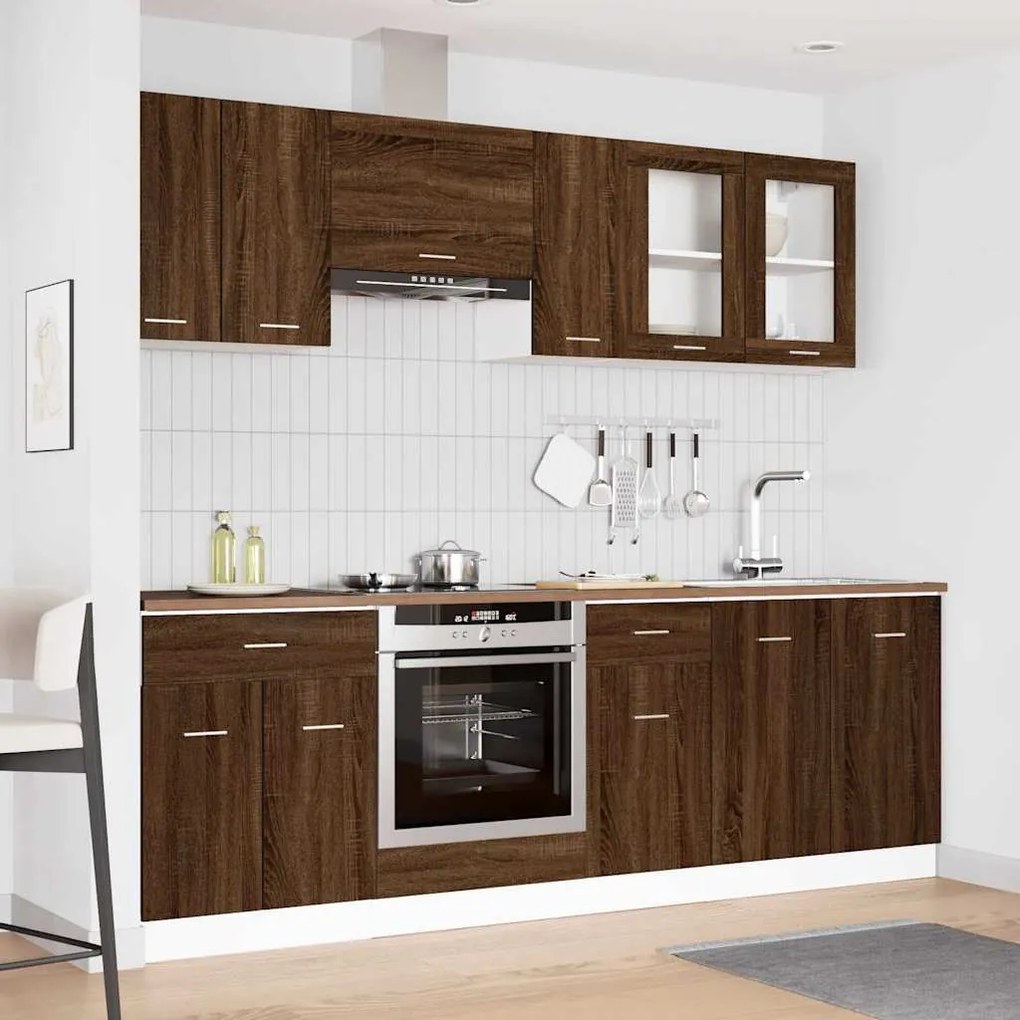 vidaXL Conjunto de armários de cozinha 8 pcs Carvalho castanho