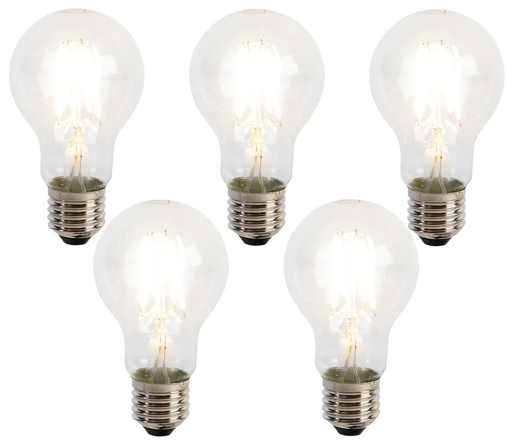 Conjunto de 5 lâmpadas LED filamento E27 A60 sensor crepuscular 4W 470lm 2700K