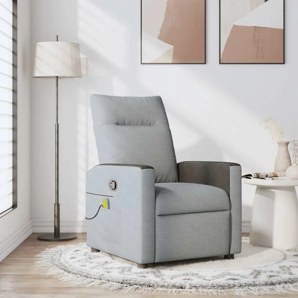 Poltrona de massagens reclinável tecido cinzento-claro