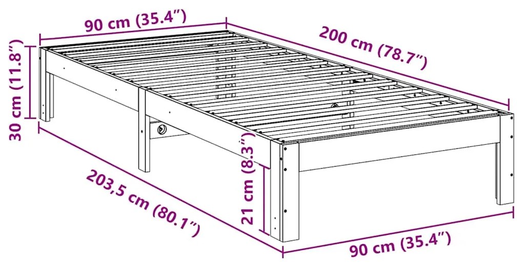 Cama sem colchão 90x200 cm pinho maciço castanho-mel