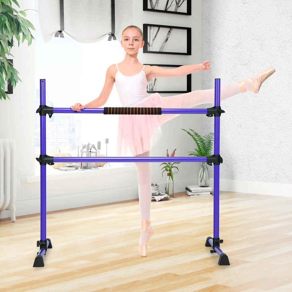 Barra dupla para ballet portátil com altura ajustável para meninas Adultos Fitness Dançar Alongar músculos 124,5 x 71 x 120 cm Violeta