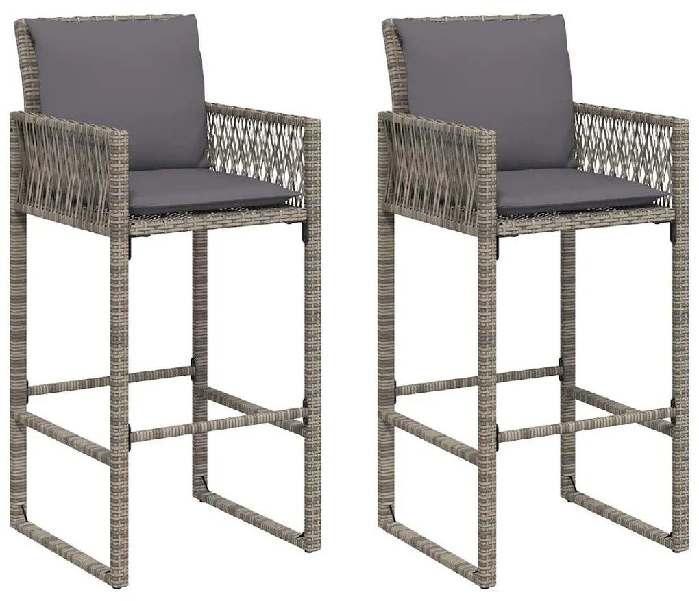 3 pcs conj. de bar jardim c/ almofadões vime PE/acácia cinzento