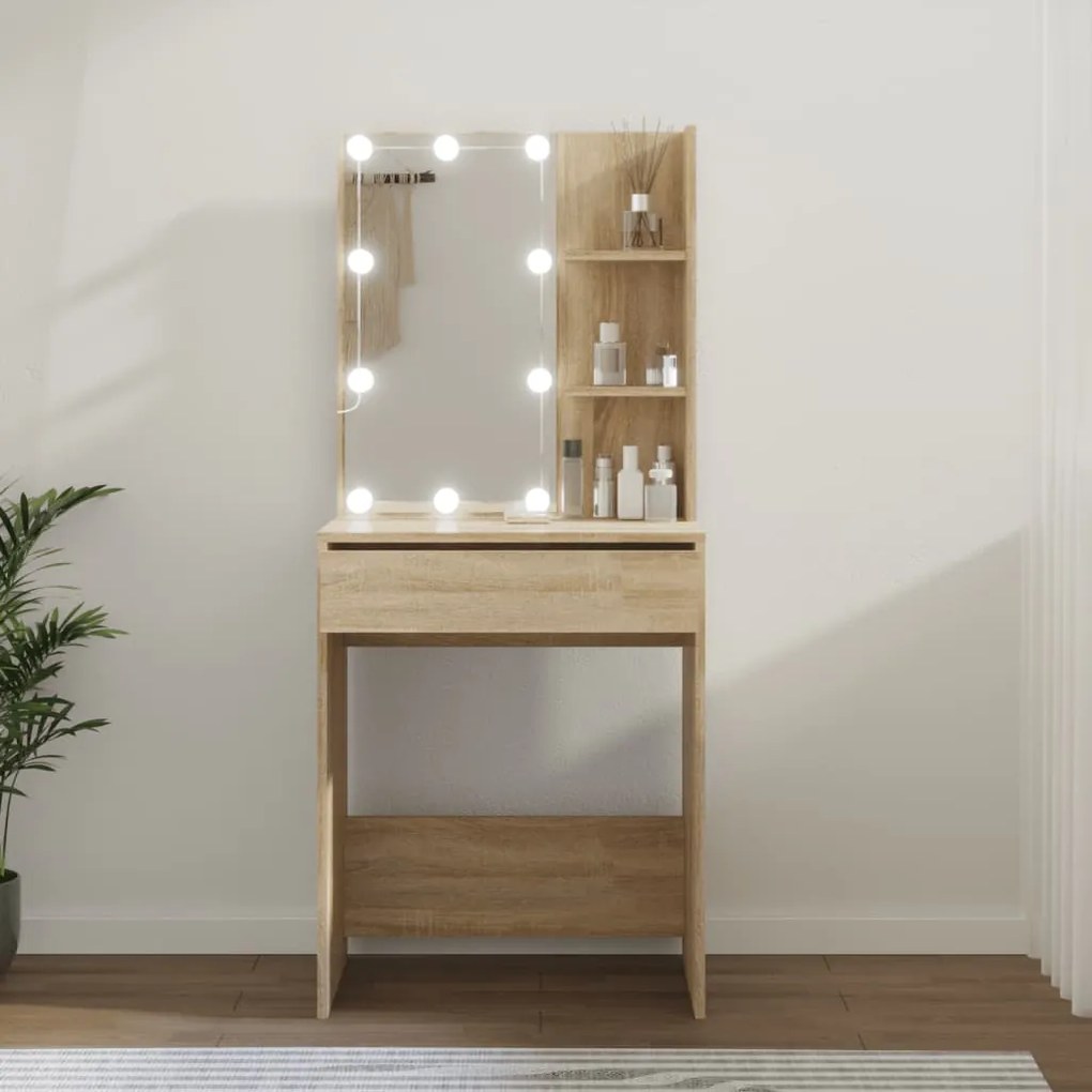 808831 vidaXL Toucador com LEDs 60x40x140 cm carvalho sonoma