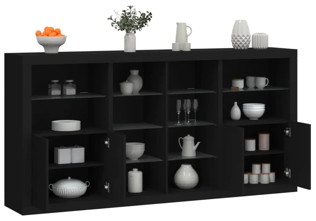 vidaXL Aparador com luzes LED 202x37x100 cm preto