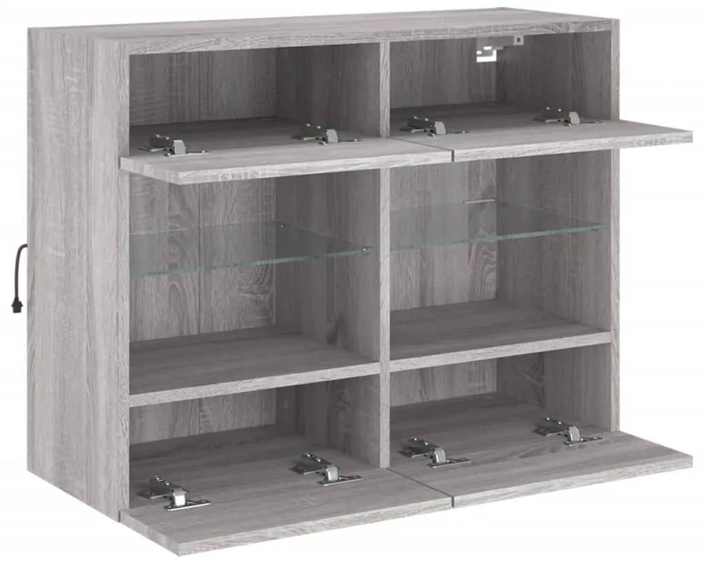 Móvel de parede p/ TV c/ luzes LED 78,5x30x60,5 cm cinza sonoma