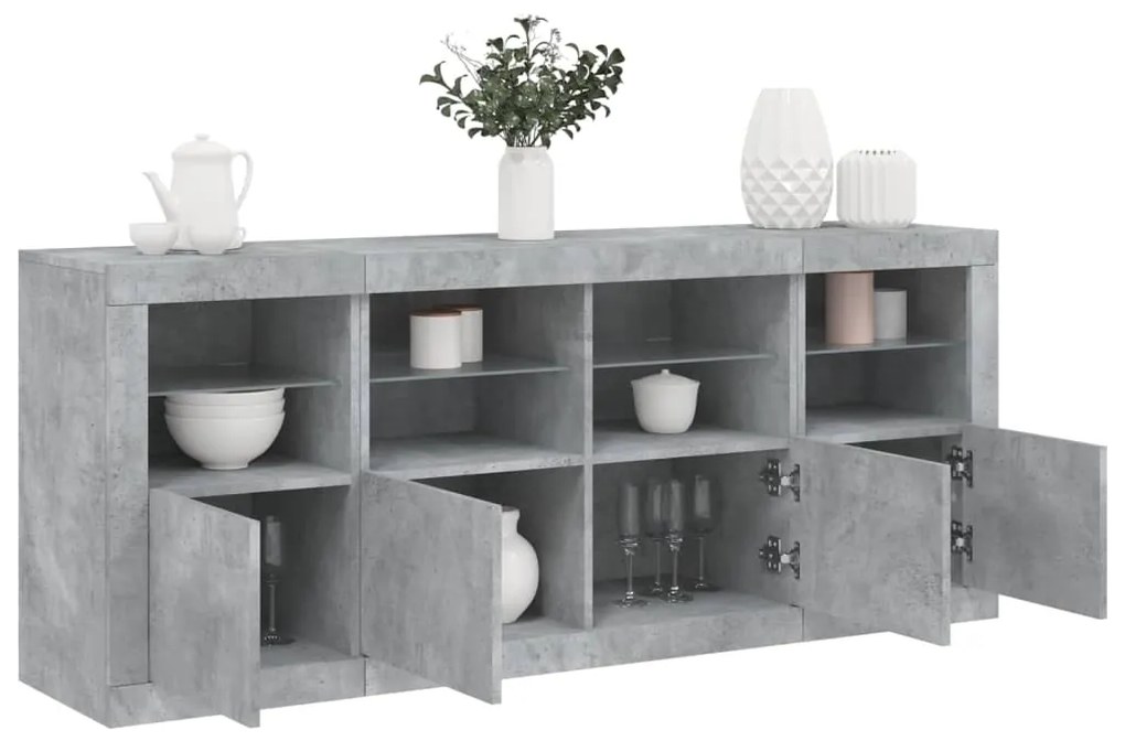 vidaXL Aparador com luzes LED 163x37x67 cm cinzento cimento
