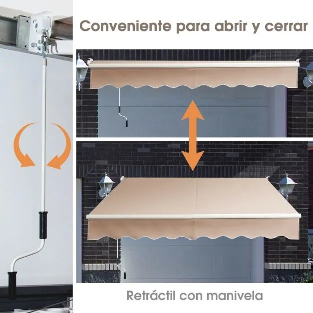 Toldo retrátil 295 x 250 cm com manivela manual para parede Porta Janela Bege