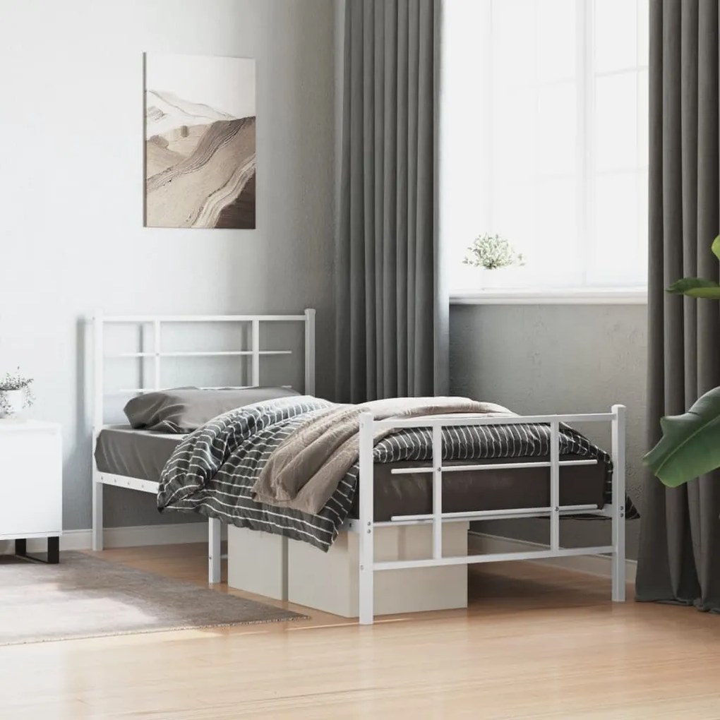 Estrutura de cama com cabeceira e pés 90x190 cm metal branco