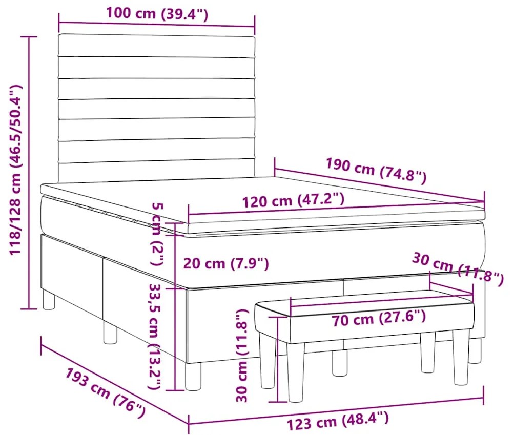 Cama boxspring com colchão 120x190 cm tecido cinzento-claro