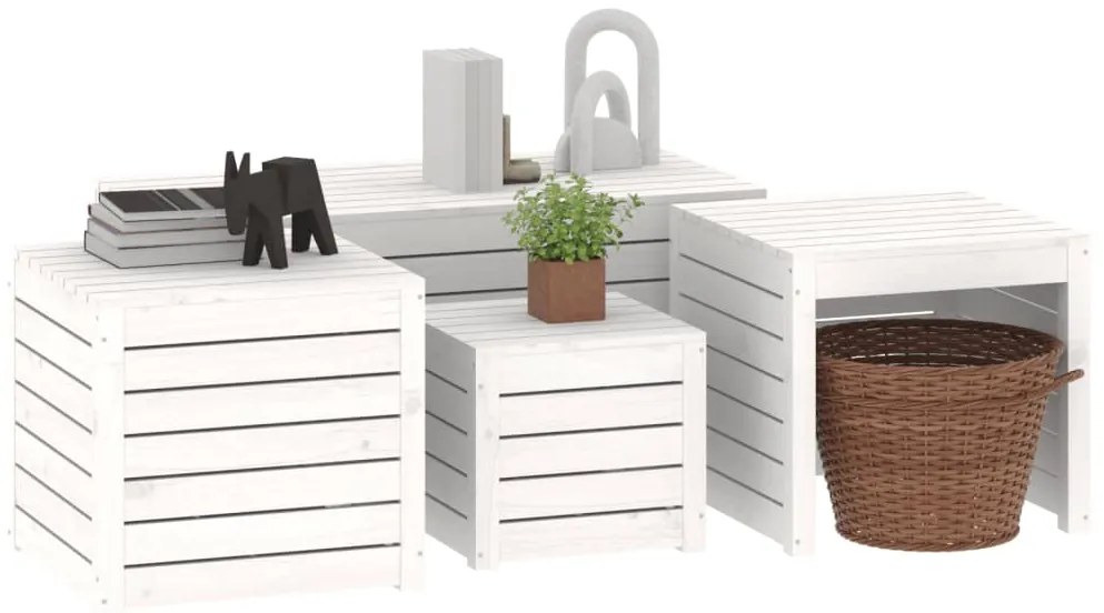 4 pcs conjunto de caixas de jardim pinho maciço branco