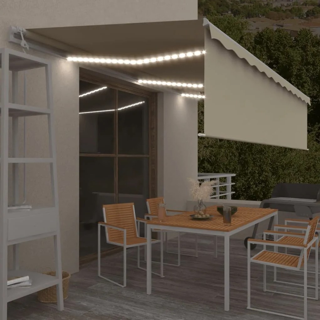 Toldo automático c/ estore/LED/sensor de vento 6x3 m cor creme