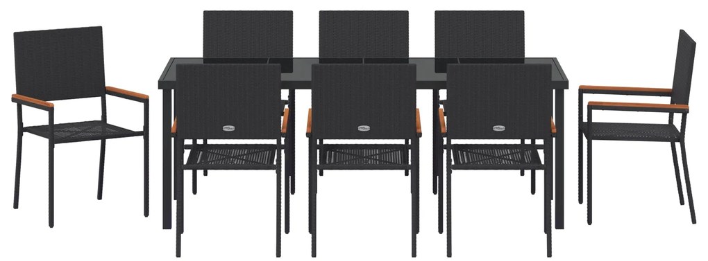 Conjunto de Jantar de 9 Peças Preto Rattan Poliéster