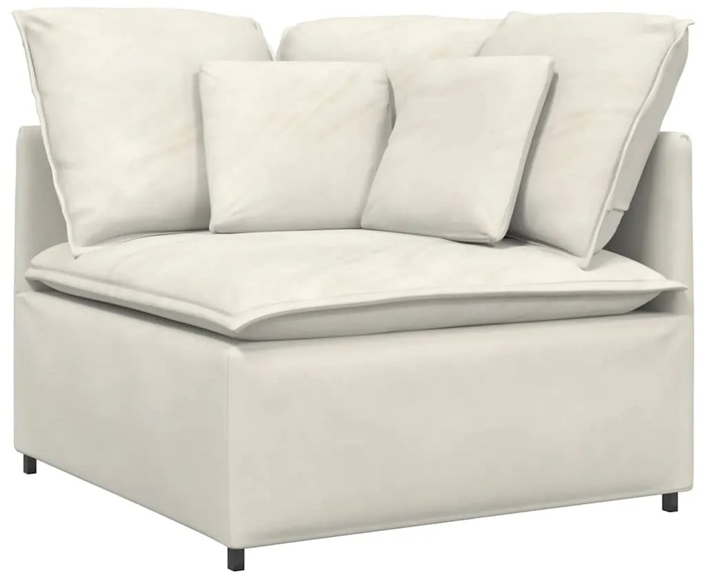 Sofá modular com pufes e almofadas veludo creme