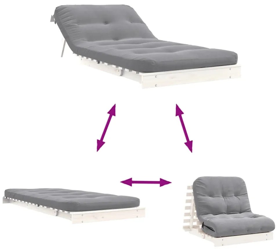 Sofá-cama futon com colchão 80x206x11 cm pinho maciço branco