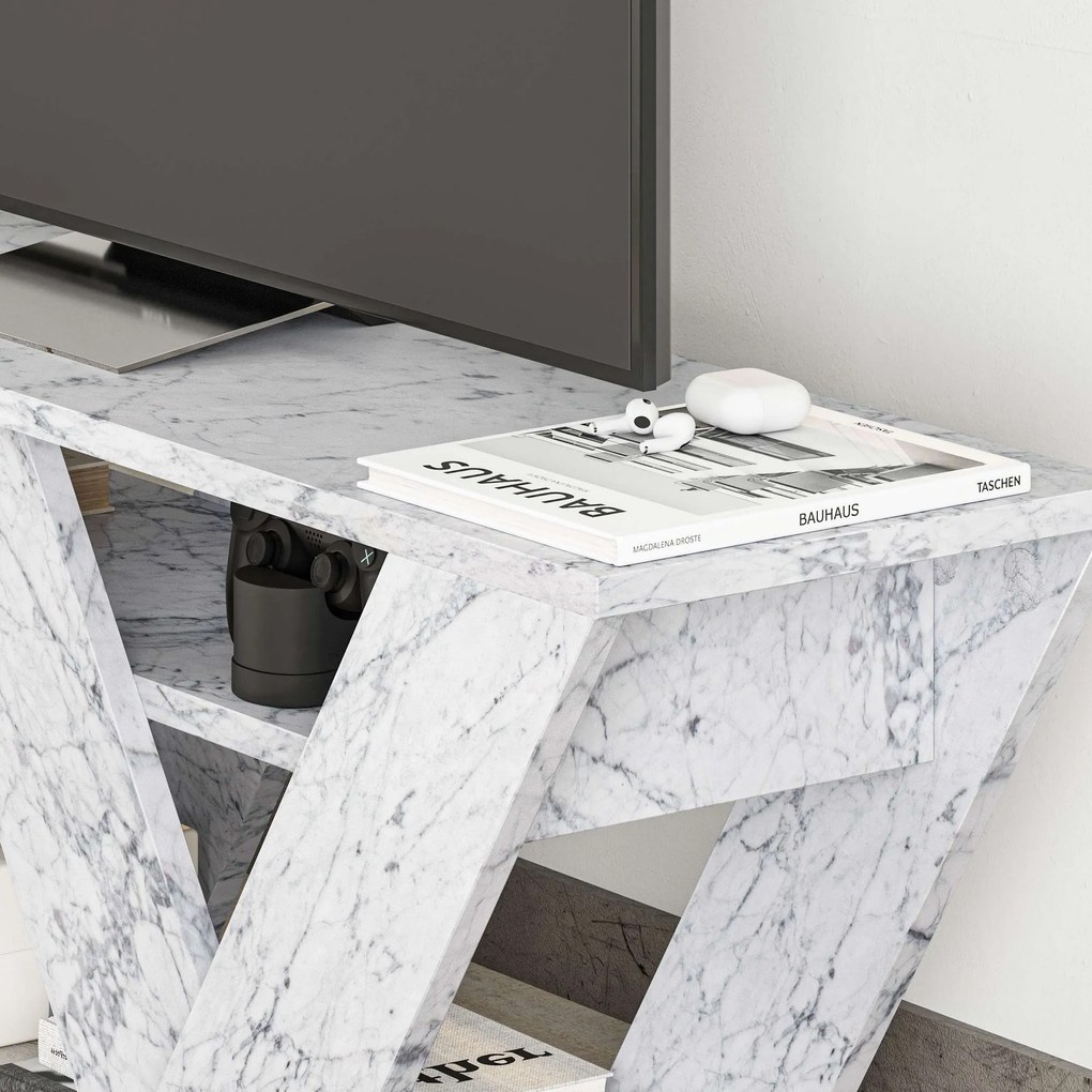 Móvel de TV "Luna" – Branco Mármore – 120 x 40 x 33,5 cm – Design Mode