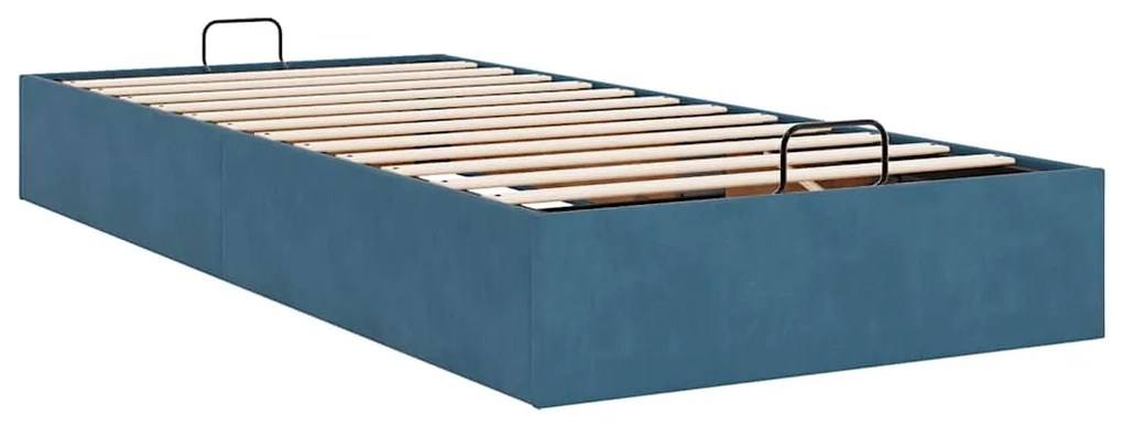 Otomano Bed Frame No Colchão Azul Escuro 80x200 cm Veludo