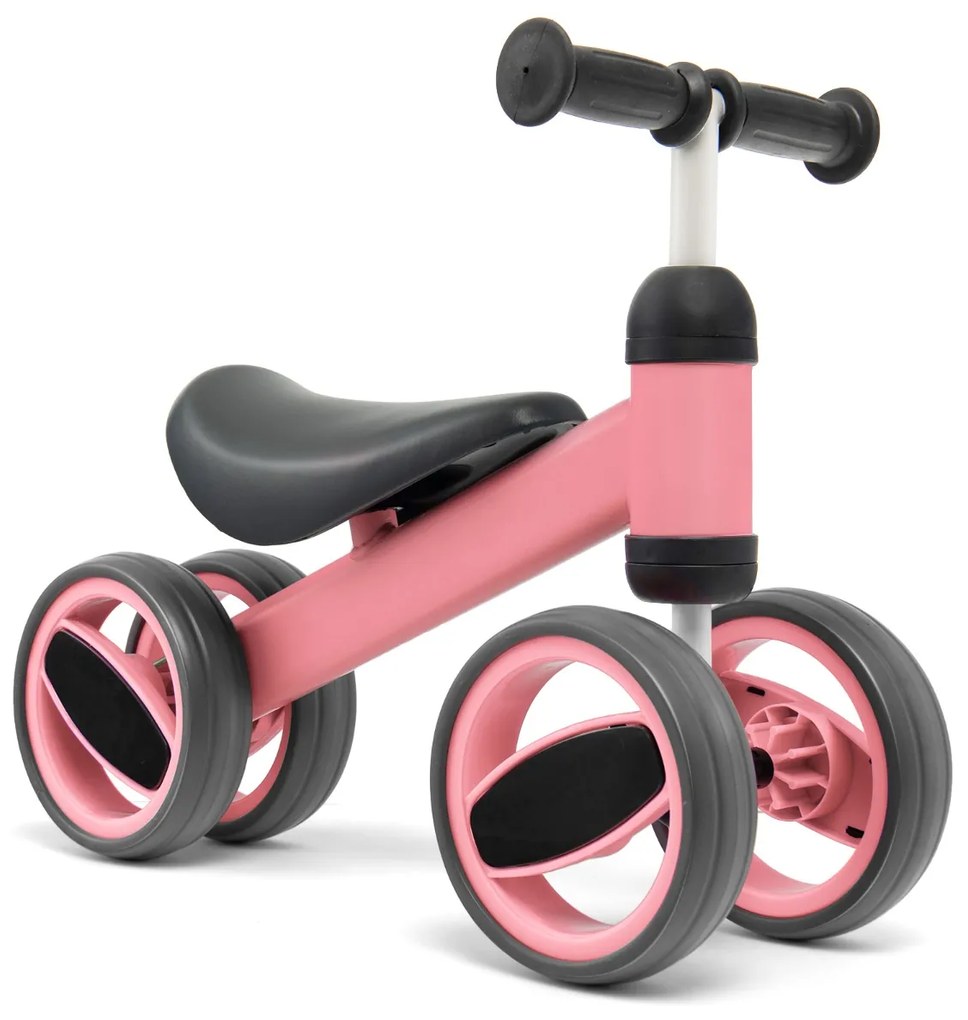 Bicicleta infantil para crianças de 1 a 2 anos Bicicleta infantil de 4 rodas com direção limitada sem pedais 47 x 20 x 37,5 cm Rosa