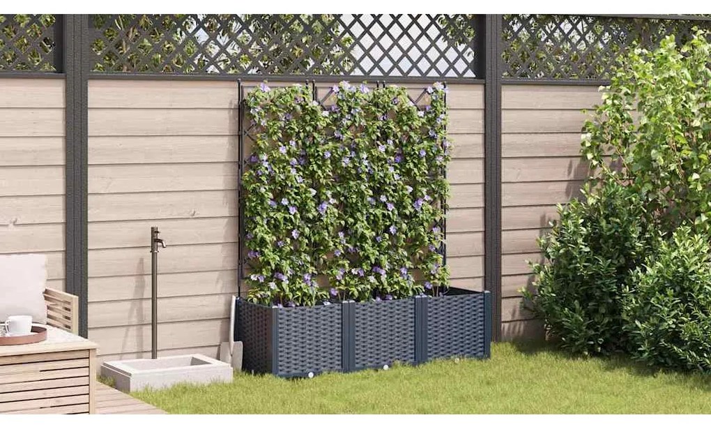 Jardineira com Treliça 3 pcs Cinza 120x40x143 cm