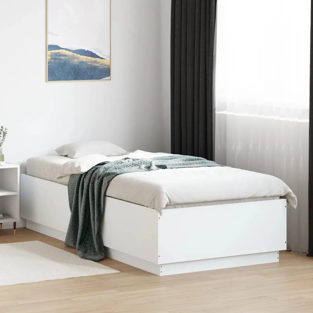 Estrutura cama c/ luzes LED 90x200 cm derivados madeira branco