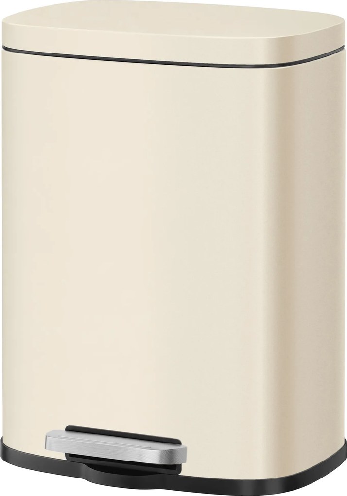 Caixote do lixo de 12 L, caixote com pedal 38,4 x 28,6 x 25,2 cm, com caixote interior e fecho suave, bege