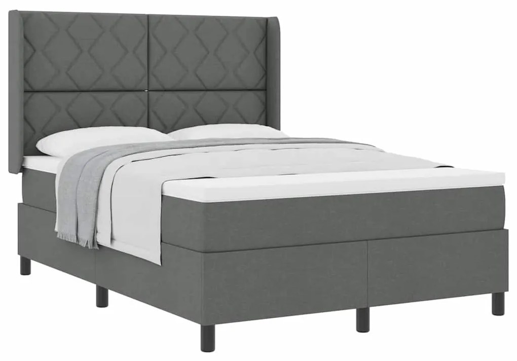 Cama Box com Colchão Cinza Escuro 160x200 cm em Tecido.