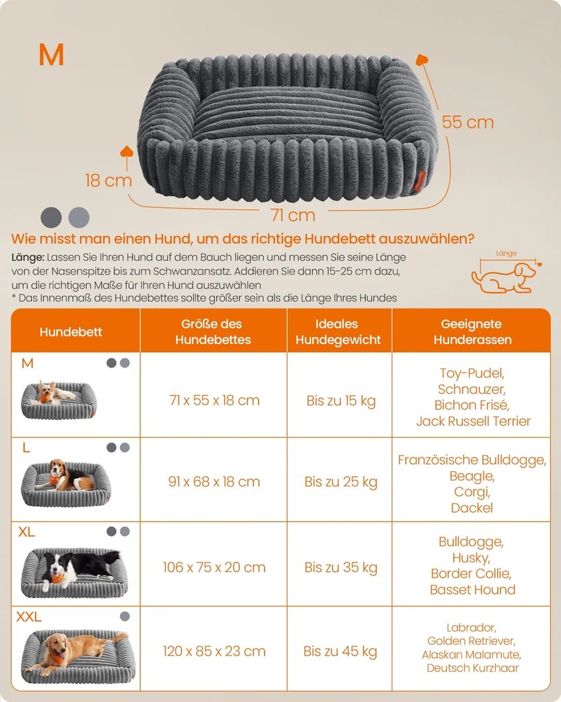 Cama para cães 71x55x18 cm, ortopédica e lavável cinzento-chumbo