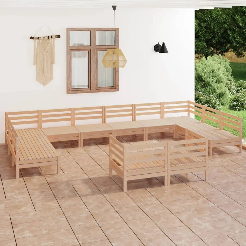 12 pcs conjunto lounge de jardim pinho maciço