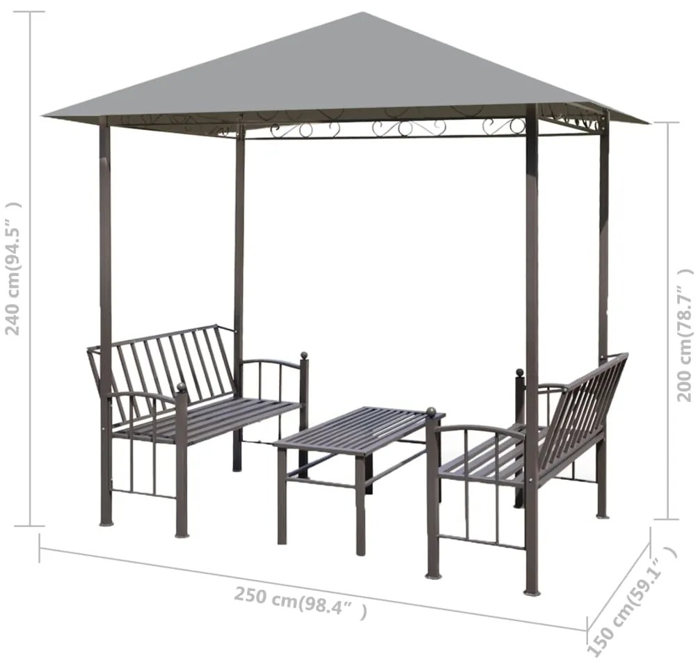 Pérgula para jardim com mesa e bancos 2,5x1,5x2,4 m antracite