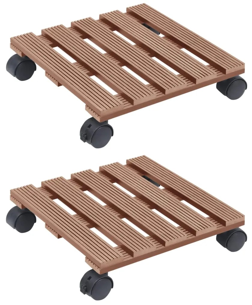 149035 vidaXL Suportes com rodas para vasos 2 pcs 30x30x7,5 cm WPC castanho